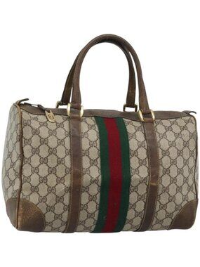 GUCCI GG Supreme Web Sherry Line Boston Bag PVC Beige Gold